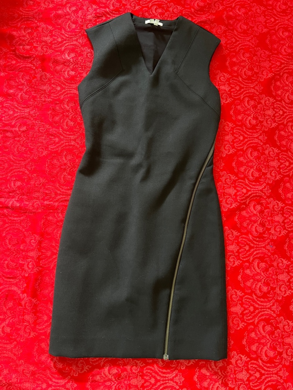 Helmut Lang Black Sleeveless Sheath Dress Small Asymmetric Zip Virgin Wool Blend
